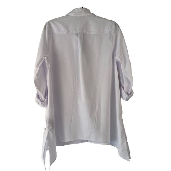 Zac & Rachel Women’s L White Button Down Roll Tab Sleeve Tunic Shirt - Picture 4 of 12